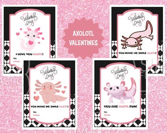 Axolotl Valentinstag Karten (Instant Download) Axolotl Geschenk oder Favor Tags, Valentinstag für Freunde Familie Klassenzimmer
