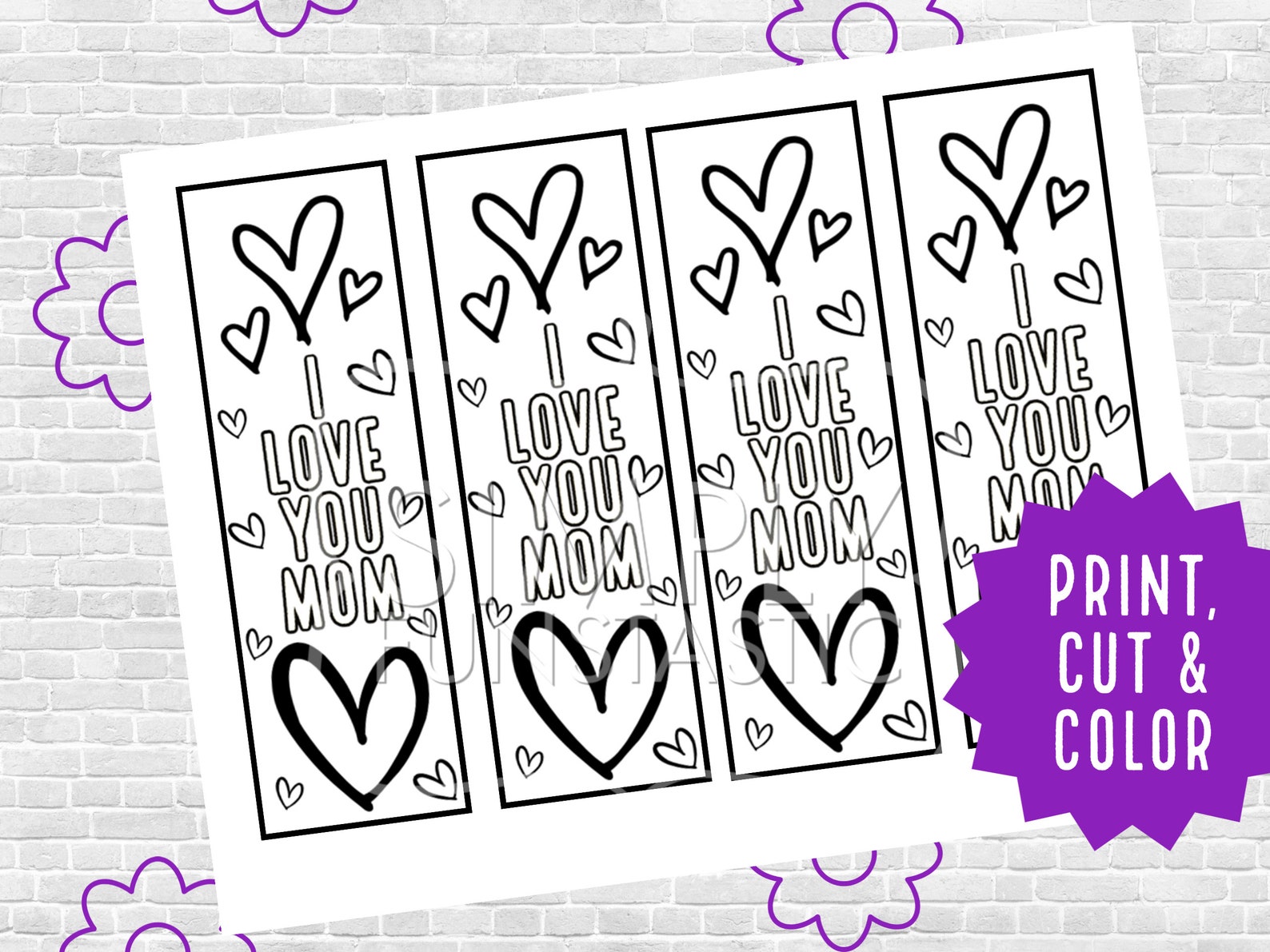 Whimsical Mother's Day Coloring Bookmarks Set of 4 for Mom Instant