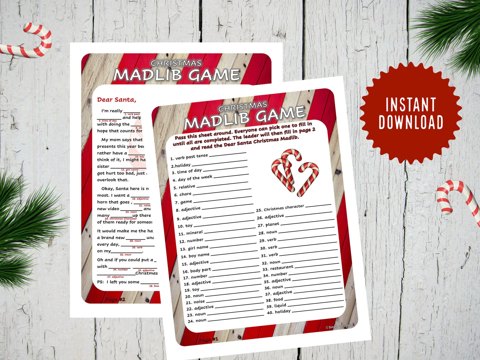 Candy Cane Christmas Party Games Printable Instant Download Print