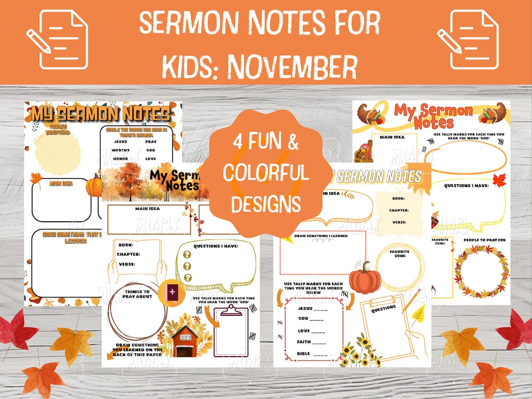 November Daily Notes November Sermon Notes for Kids: Thanksgiving Bible Study (PDF) - Etsy