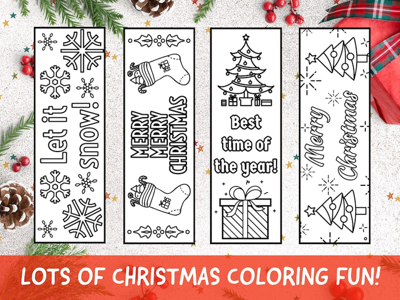 Christmas Color Your Own Bookmarks Set of 12 Instant Download and Print