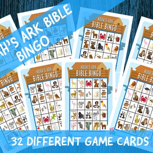Noah&#39;s Ark Bible Bingo Game: 32 Printable Cards (Digital Download)