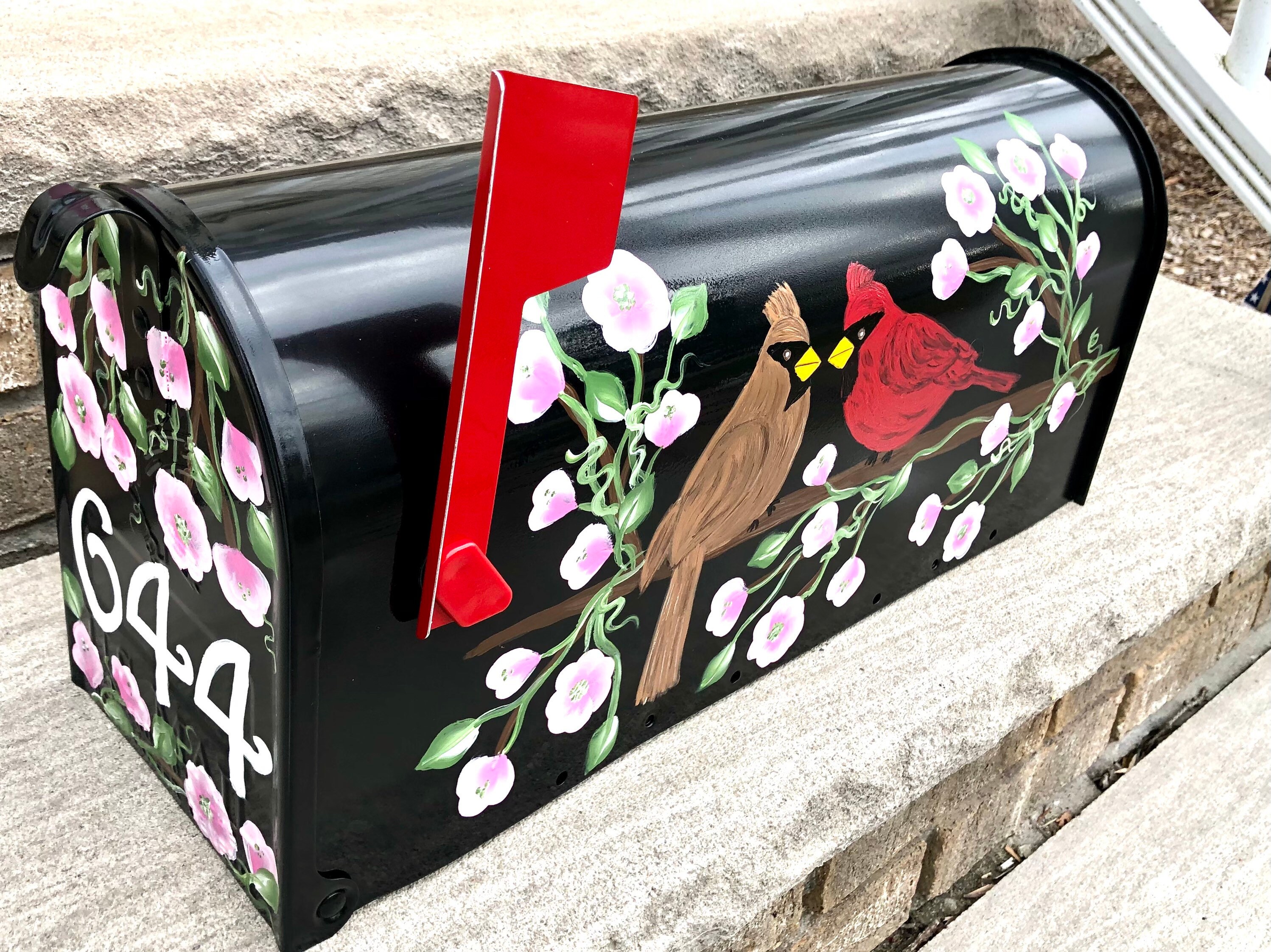 Hand Painted Cardinals Mailbox with pink cherry blossom Etsy