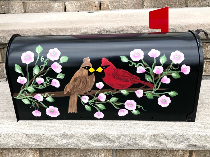 Hand Painted Cardinals Mailbox with pink cherry blossom Etsy