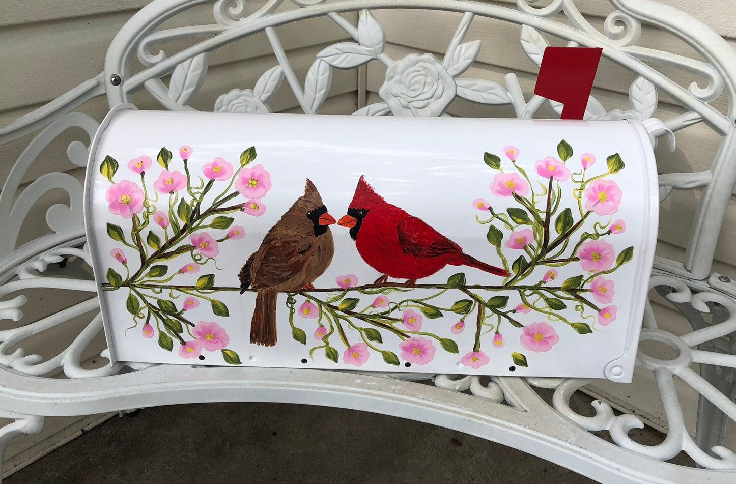 Hand Painted Cardinals Mailbox with pink cherry blossom Etsy