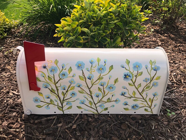Hand Painted Blue Floral Mailbox Personalized Blue Flowers Etsy