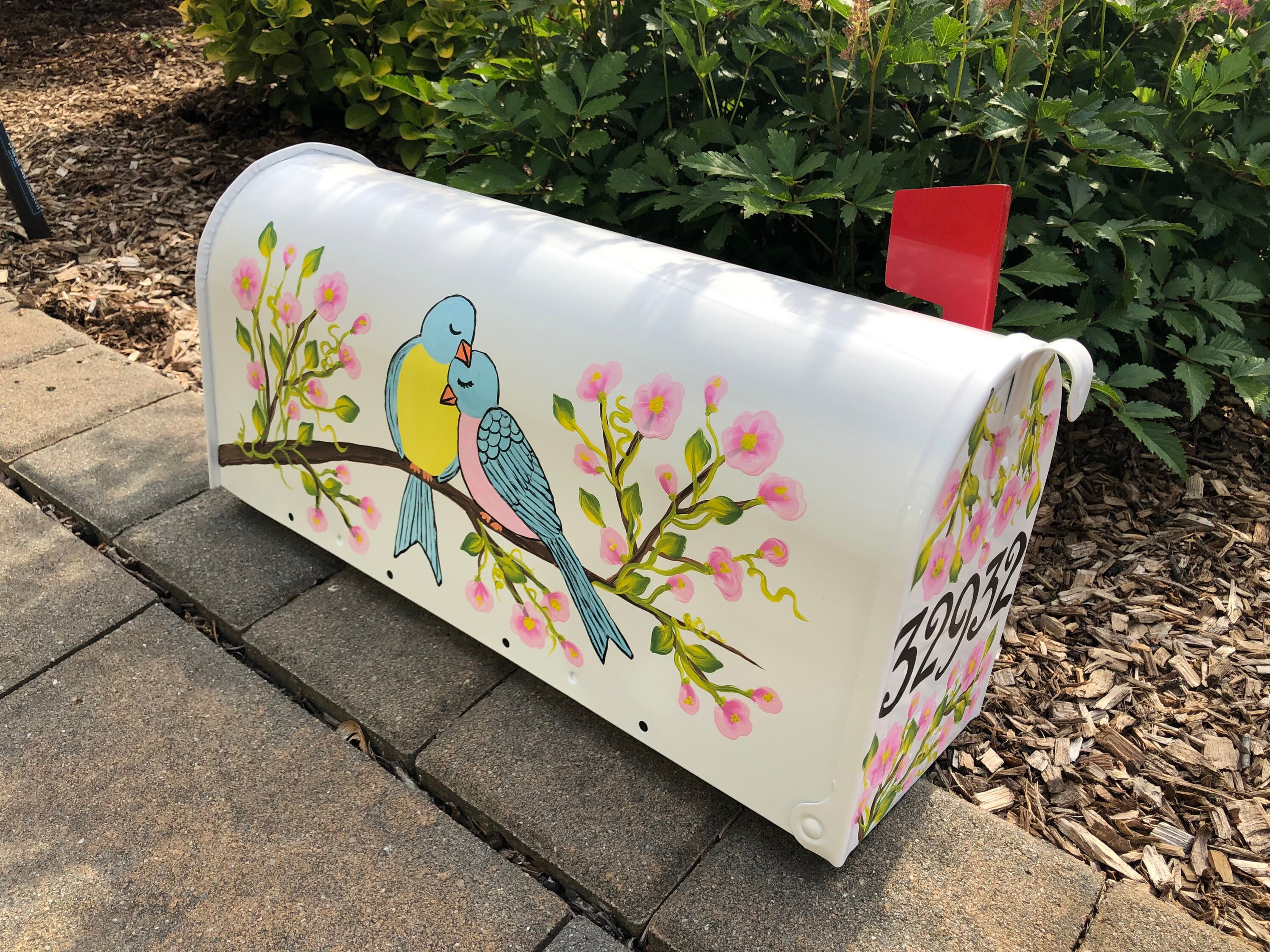 Bluebirds Lovebirds Hand Painted Mailbox Pink Flowers | Etsy