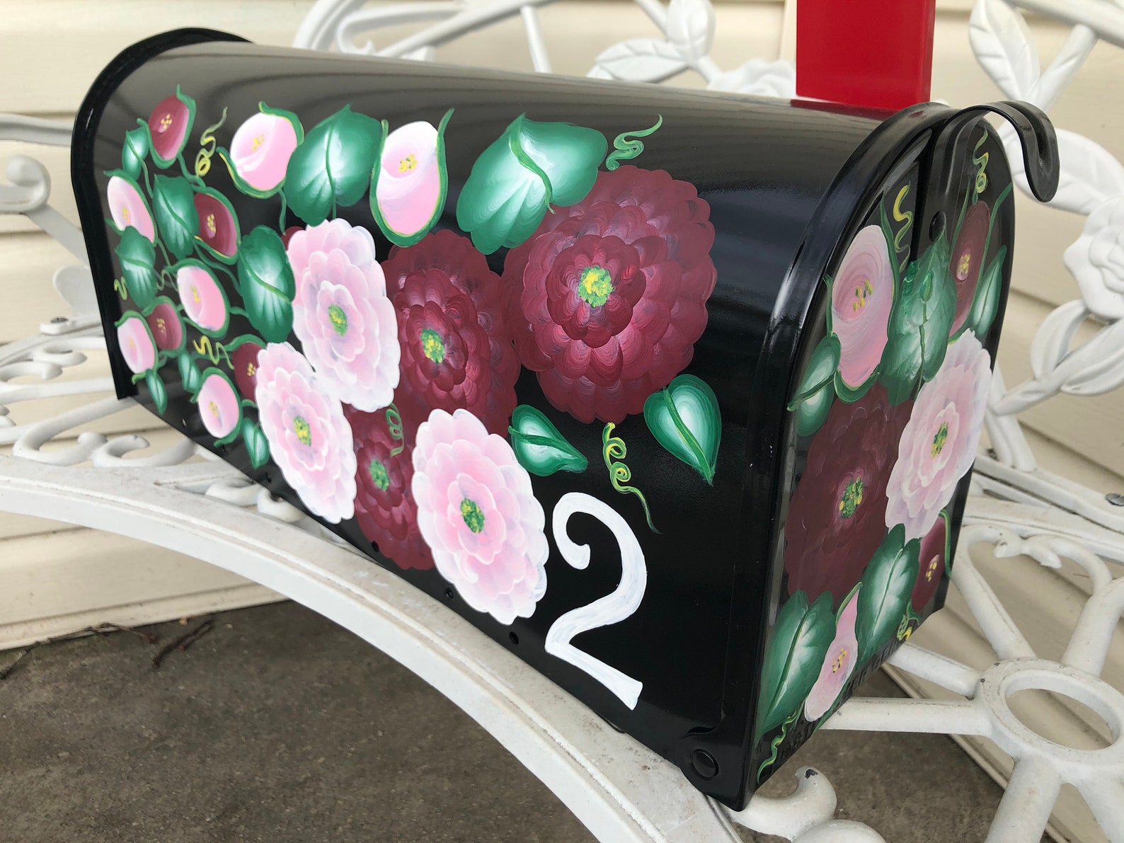 Pink and Burgundy Roses Post Mailbox Decorative Mailbox Etsy