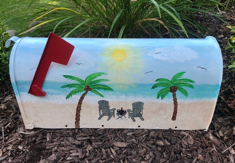 Hand Painted Tropical Beach mailbox with palm trees and Etsy