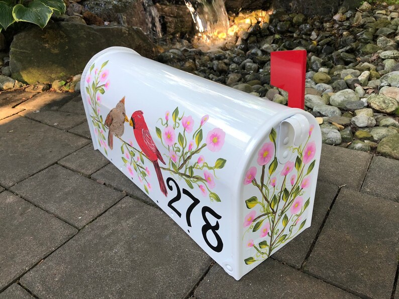 Hand Painted Cardinals Mailbox with pink cherry blossom Etsy