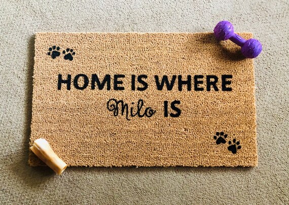 Personalized Dog Door Mat Custom Doormat Home Is Where Door Etsy