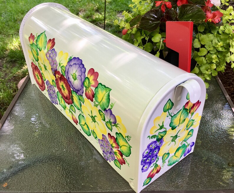 Floral Painted Mailboxes White Post Decorative Mailbox with Etsy