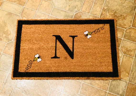 Initial Doormat With Bumble Bees Custom Door Mat Monogrammed Etsy