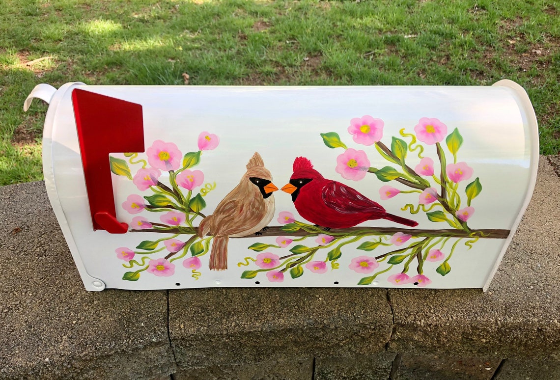 Hand Painted Cardinals Mailbox with pink cherry blossom Etsy