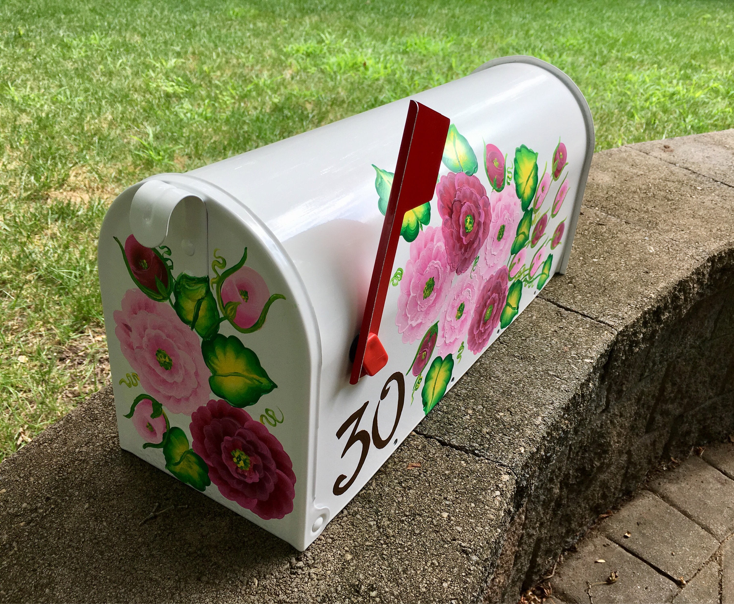 Pink and Burgundy Roses Post Mailbox Decorative Mailbox Etsy
