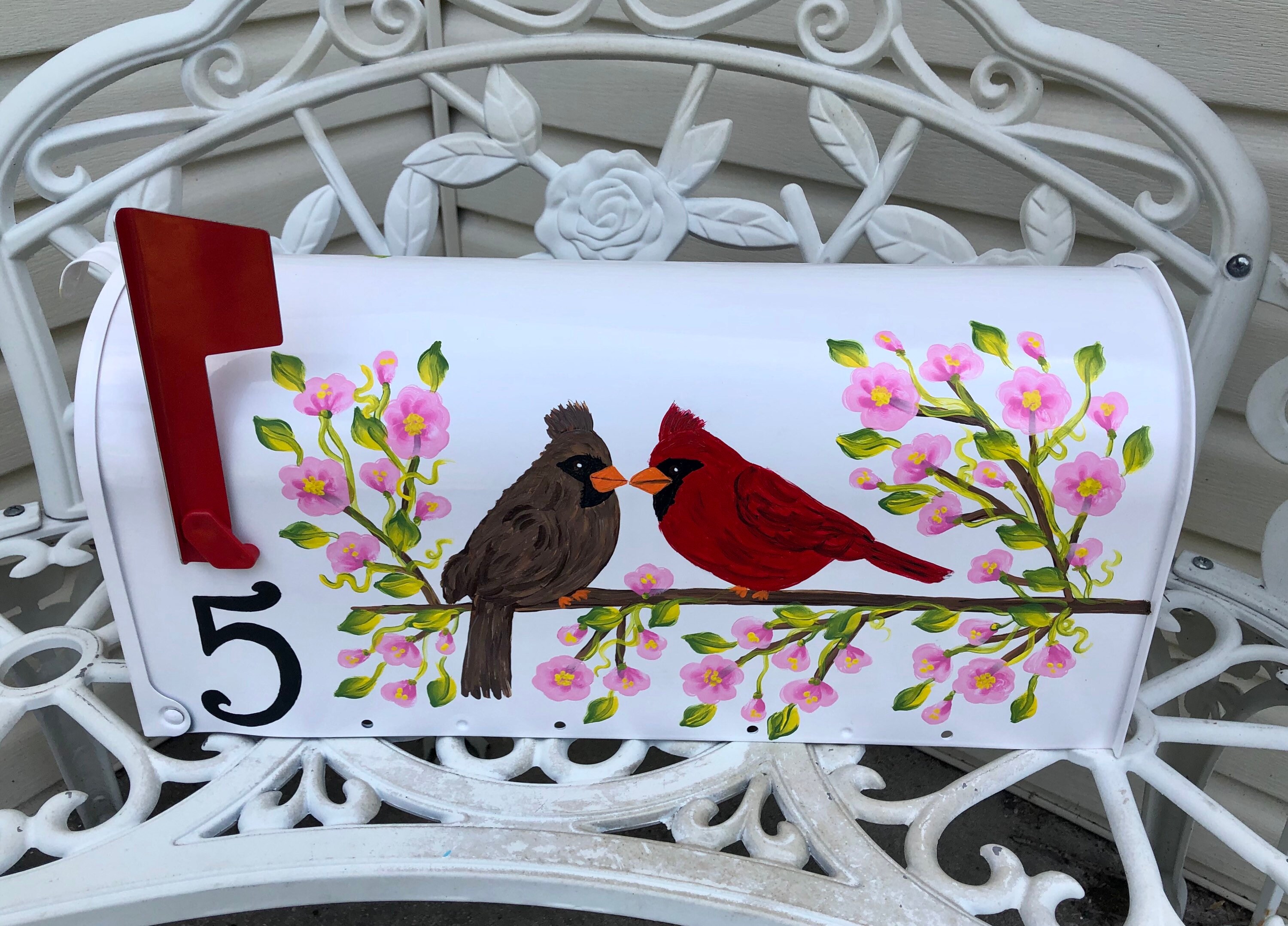 Hand Painted Cardinals Mailbox with pink cherry blossom Etsy