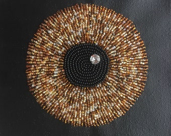 Eye of the Beholder - bead embroidery on black canvas
