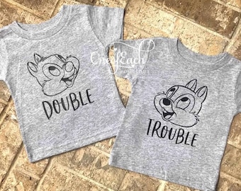 Double Trouble Chip & Dale Chipmunks Matching Sibling Cousin Family Bodysuit/Tee
