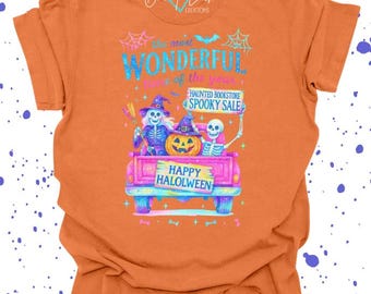 The Most Wonderful Time Of The Year Haunted Bookstore Skeleton Neon Halloween Tee/Bodysuit/Sweatshirt