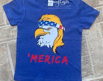 Merica Eagle Mullet 4th of July Shirt Toddler Boy Fourth of July Outfit, Baby Boy Memorial Day Bodysuit/Tee