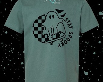 Stay Spooky Skateboarding Ghost Halloween Bodysuit/Tee