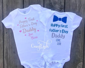 Personalized Happy First Father’s Day Daddy Hearts or Bowtie Bodysuit/Tee