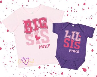 Big Sis Big Bro Lil Sis Lil Bro Heart Sibling Best Friends Bodysuit/Tee