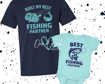 Traje de pesca a juego para papá y bebé, regalo del Día del Padre, camisa a juego para papá primerizo, "Construí a mi mejor compañero de pesca"