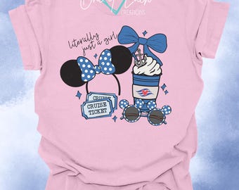 Literally Just a Girl Cruise Shirt, Disney Cruise Vacation Tee, Girls Cruise Trip Shirt, Minnie Mouse Inspired Cruise Lover Graphic Tee