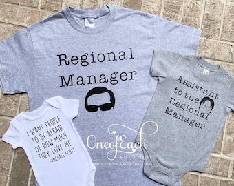 Regional Manager, Assistant to the Regional Manager The Office Michael Scott Dwight Schrute Matching Father’s Day Set Bodysuit/Tee