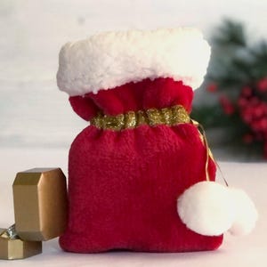 Christmas Santa Sack Tiny size. Engagement ring box. Christmas Ornament. Mini Santa Bag for Baby&#39;s Nursery. Newborn Photo Christmas Prop.