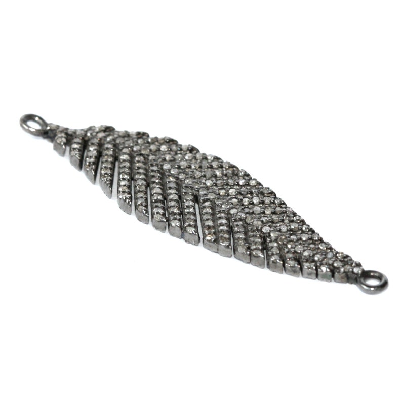 Pendant Diamond Sterling Silver Pave Diamond .925 Sterling Silver Black Rhodium Leaf Connector