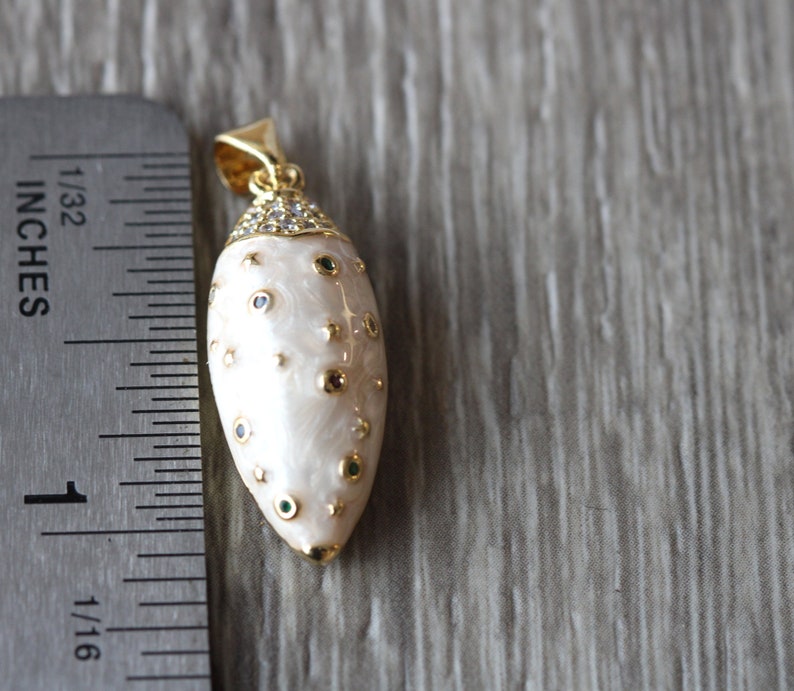 Silver , Gold , Rose Gold , Black Rhodium Plated MOP Fancy Pendant with Micro Pave Cubic Zircon 10.5 X 31 MM