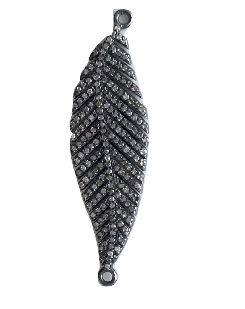 Pendant Diamond Sterling Silver Pave Diamond .925 Sterling Silver Black Rhodium Leaf Connector