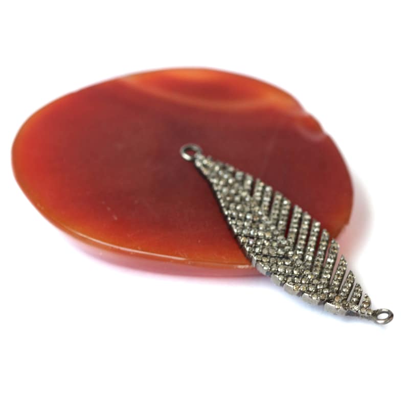 Pendant Diamond Sterling Silver Pave Diamond .925 Sterling Silver Black Rhodium Leaf Connector