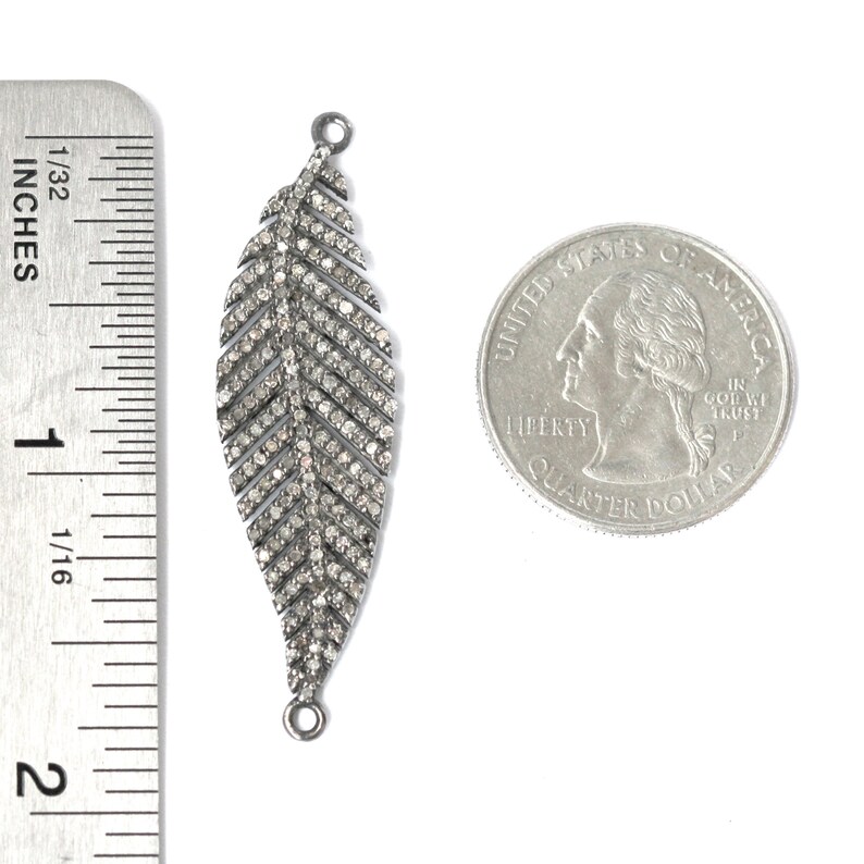Pendant Diamond Sterling Silver Pave Diamond .925 Sterling Silver Black Rhodium Leaf Connector