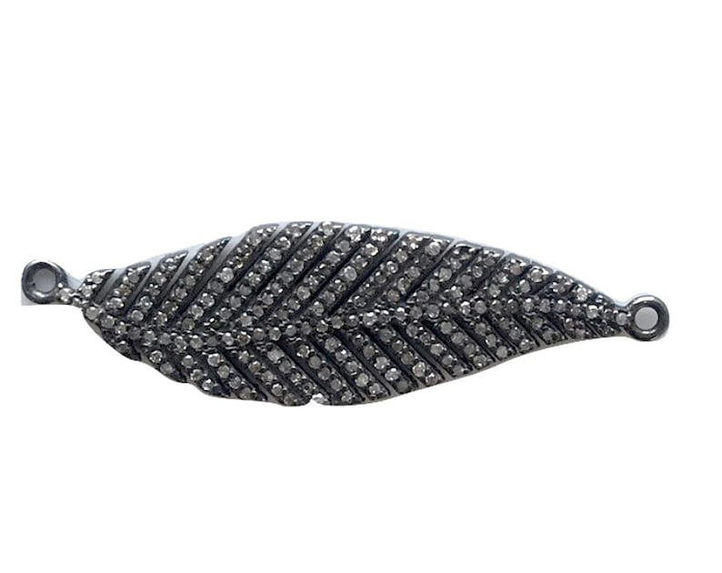 Pendant Diamond Sterling Silver Pave Diamond .925 Sterling Silver Black Rhodium Leaf Connector