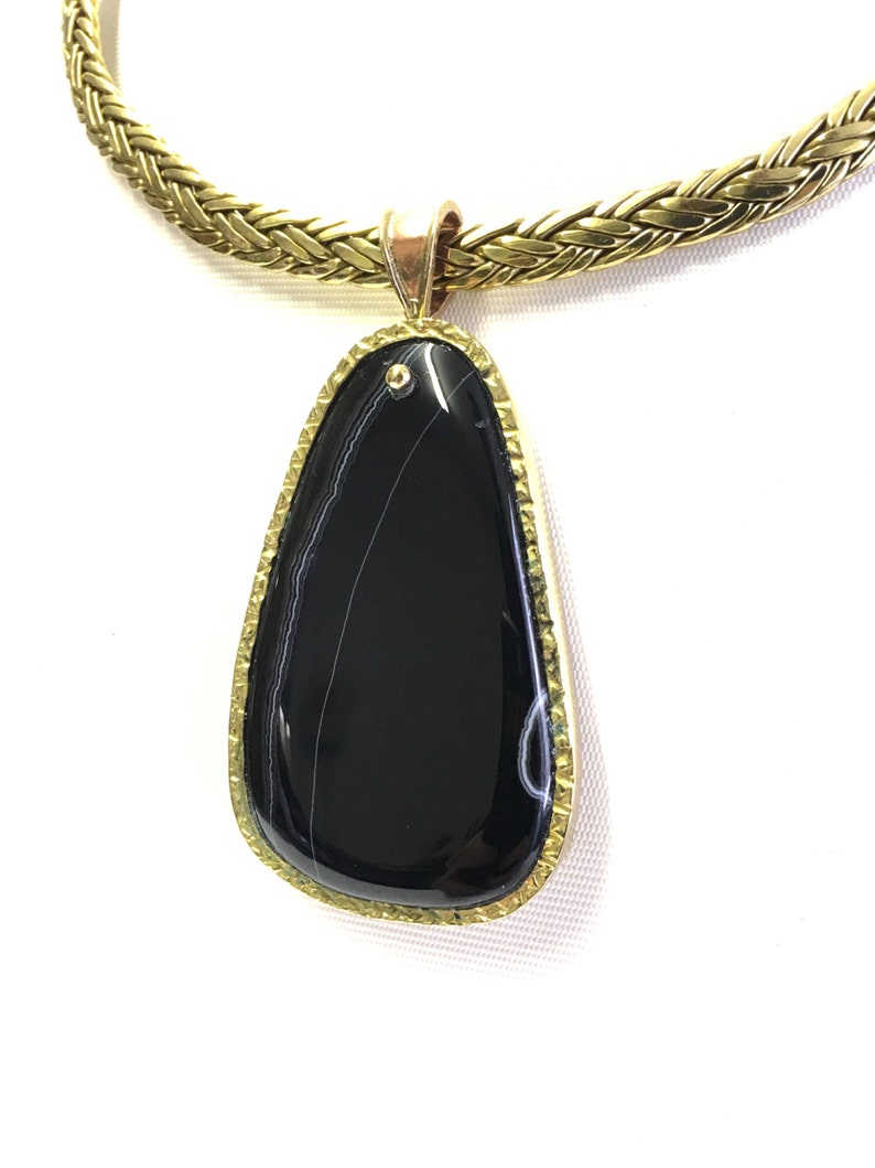Gold Plated Pendant Twisted Wire Necklace Black Agate Pendant Pendant With Stone Adjustable Size # 1335208 Gold Plated Necklace
