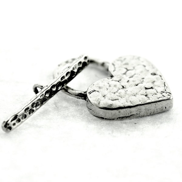 Sterling Silver Heart Fancy Toggle Clasp W/Bar  18 X 25 MM