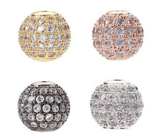 Round Bead  Micro Pave Cubic Zircon 10 MM (Gold , Silver ,Rose Gold and Black Rhodium )