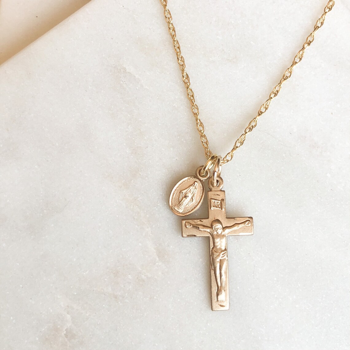 SET: Crucifix and Miraculous Medal Necklace in Gold-filled or Sterling ...