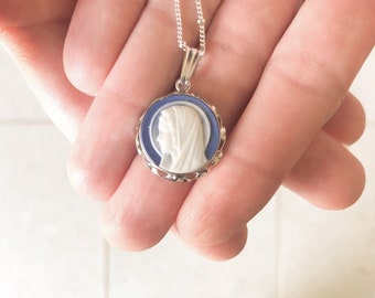 Madonna Cameo Necklace, Modern Catholic Jewelry, Gift for Catholic Women