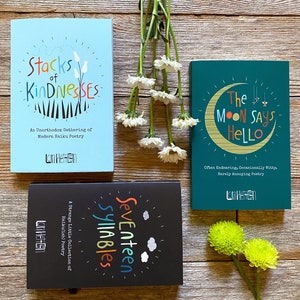 Lot de 3 recueils de poésie // Bonheurs empilées + dix-sept syllabes + La lune dit bonjour