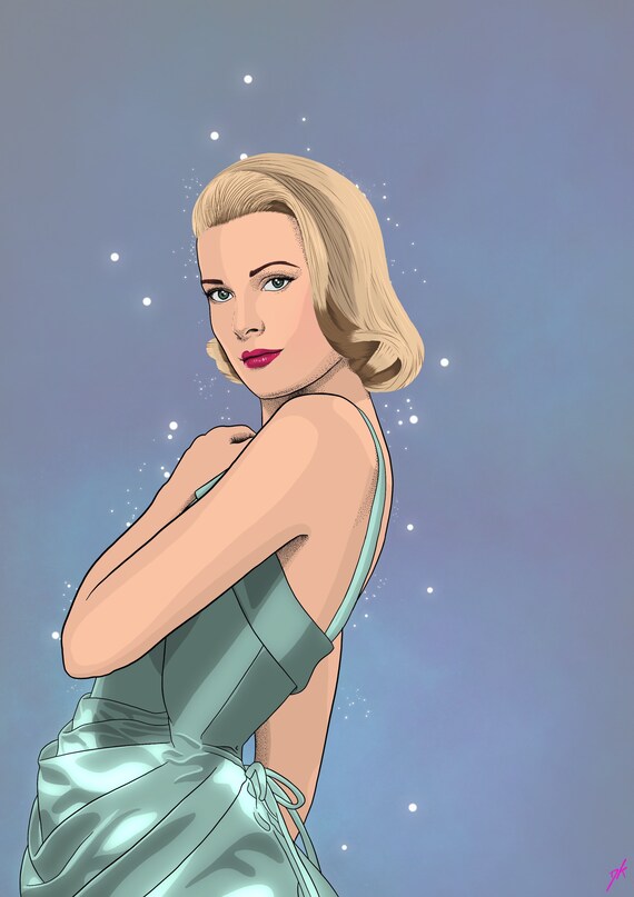 Grace Kelly A4 Print , princesse star de cinéma hollywoodienne, actrice vintage des années 1950 art mural numérique dotwork - Etsy France