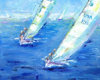 Annapolis Sailing Art: Beat to the Point II,  Fine art Giclee sailing print from original acrylic sailing painting