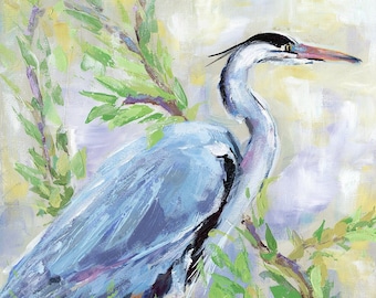 Birds of a Feather Heron: Fine art egret print from original Birds of a Feather Heron Painting