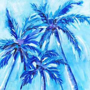Indigo Palms: Fine art giclee palm tree print from original acrylic palm tree painting