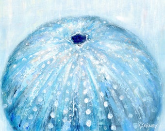 Pintura de erizo de mar: Azurechin, impresión giclée de bellas artes de erizo de mar a partir de una pintura acrílica original de erizo de mar