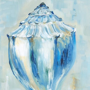 Shell Painting: The Sea is Calling Blue, Fine art giclee shell print of original acrylic shell painting
