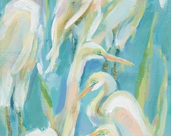 Egret Painting: Eastern Egrets, Fine art giclee egret print from original egret painting